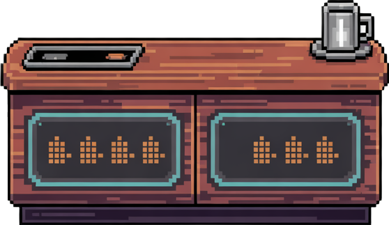 furniture you would find in a "โ Cozy Space Diner" sprite pack
