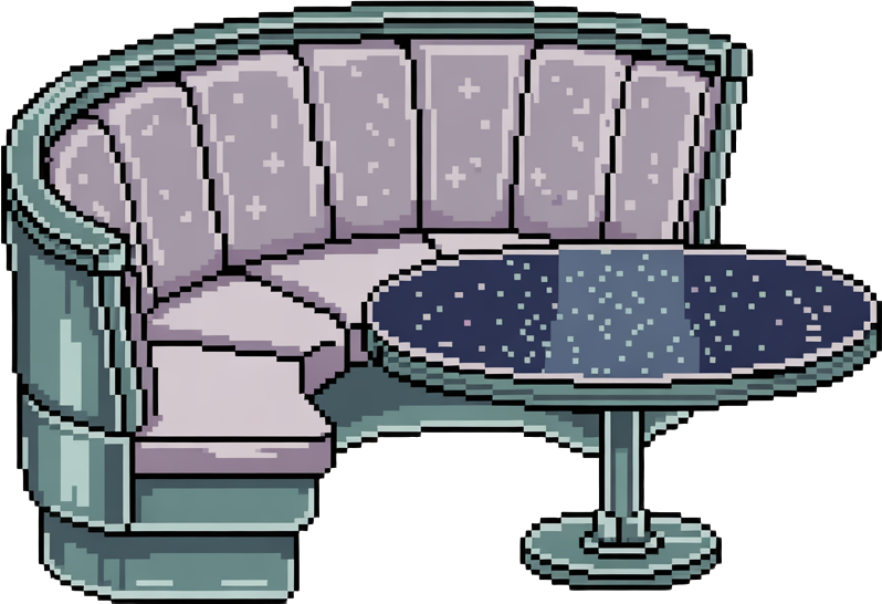 furniture you would find in a "โ Cozy Space Diner" sprite pack
