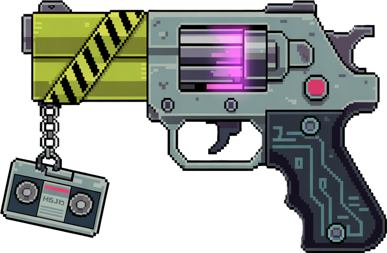 guns you would find in a "๐ผ Neo-Tokyo Alleyways" sprite pack