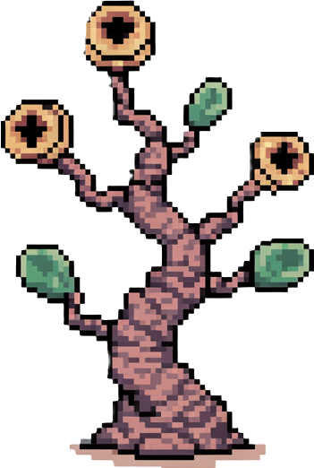 flora you would find in a sprite pack with the description "๐ Cowpunk Frontier Town Steam tractors, robot cattle, neon saloons, sheriff drones. A western powered by milk, gears, and attitude."