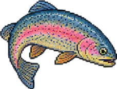 a northern pike, a rainbow trout, a bluegill, a largemouth bass, a crawdad, an earthworm