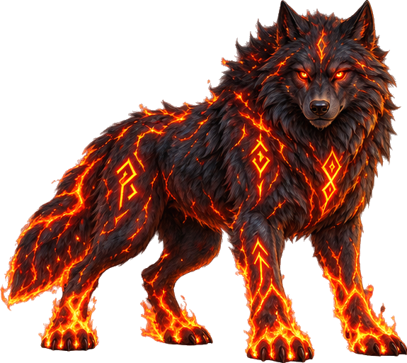 runic wolf with ember paws